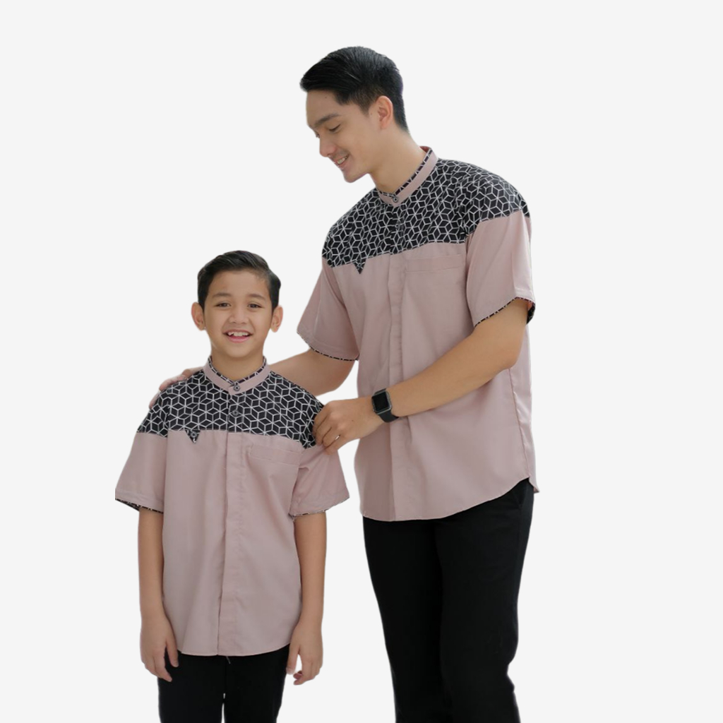 BARS CLOTH.CO Baju Koko Couple Ayah Dan Anak Laki Laki Kemeja Kurta Yaman Pakistan Lengan Pendek Bah