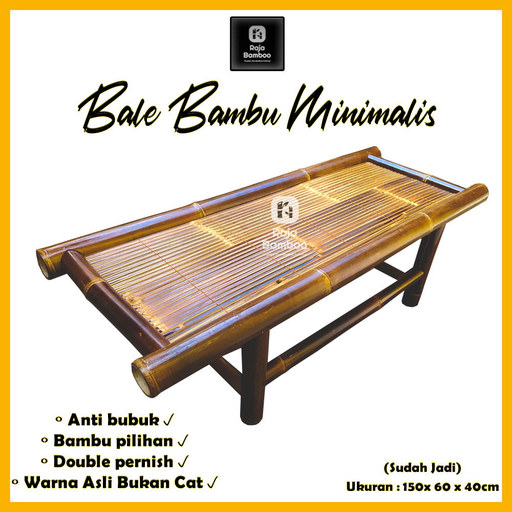 Bale Bambu Hitam Minimalis Motif Bandeng | Bale Estetik | Bale Mini | Ukuran 150 x 60cm | Permanent 