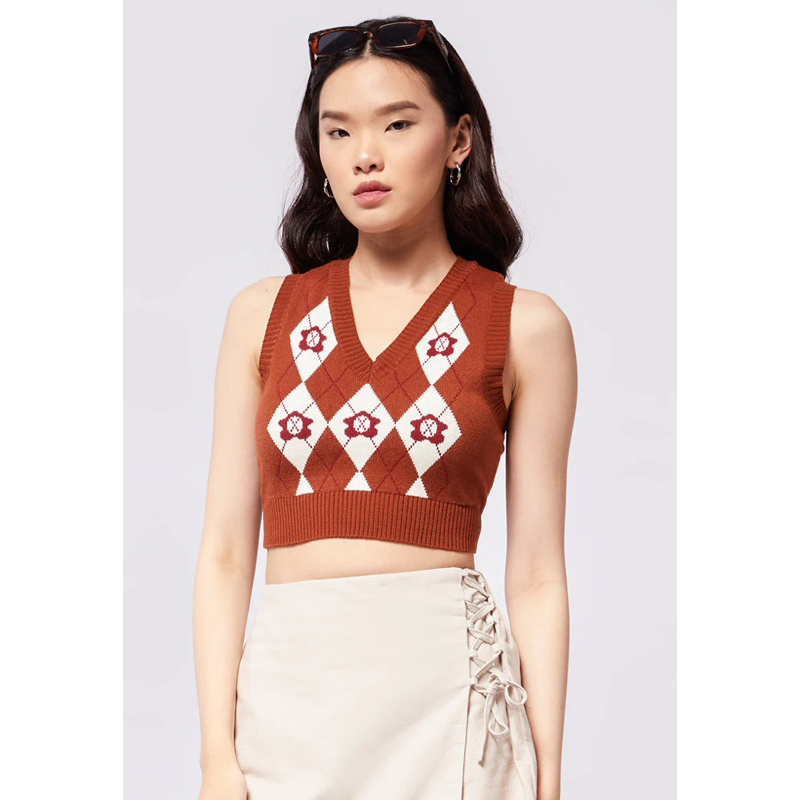 Sale COLORBOX flower Argyle crop vest