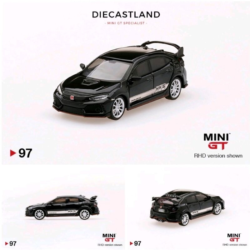 Mini GT #97 Honda Civic Type R (FK8) HKS Black  MGT00097 MiniGT MGT Honda Civic HKS Black Hitam Diec