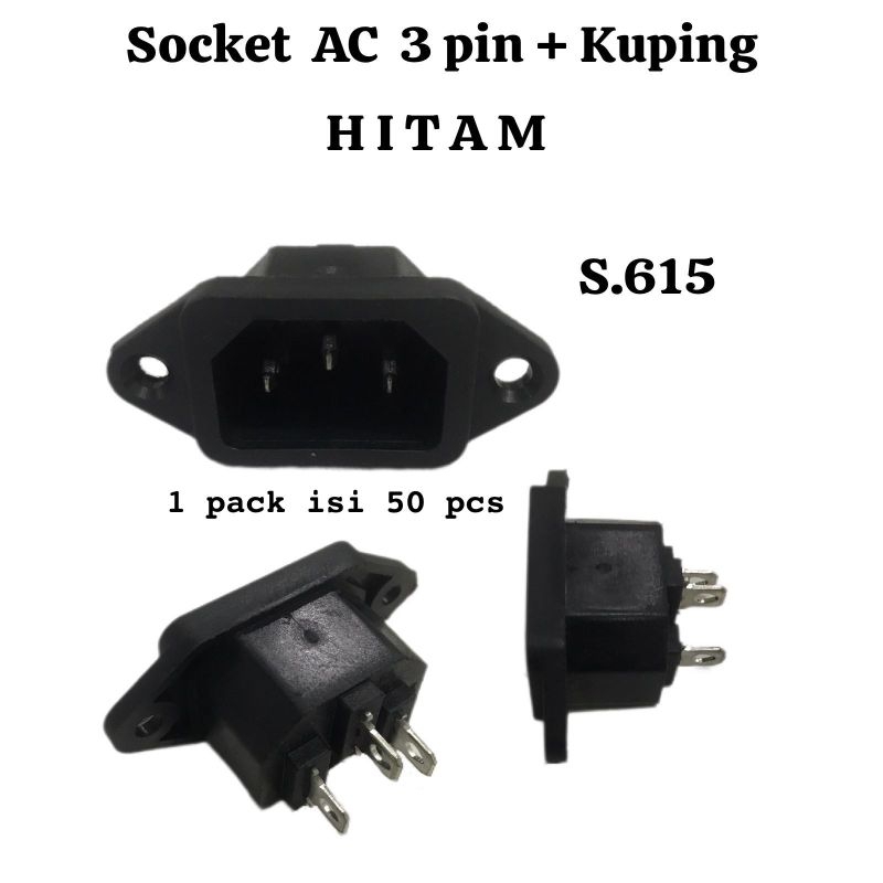 Soket AC 3 Pin 3 Kaki