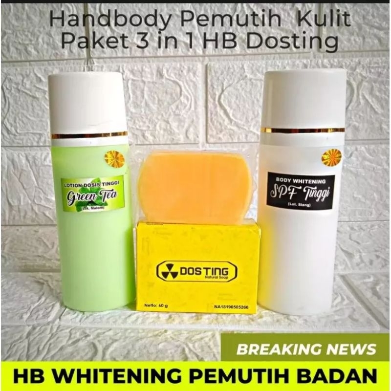 Handbody pemutih seluruh badan Hb dosting paling ampuh paket hemat 3 in 1 plus sabun dosting pemutih paling cepat original BPOM