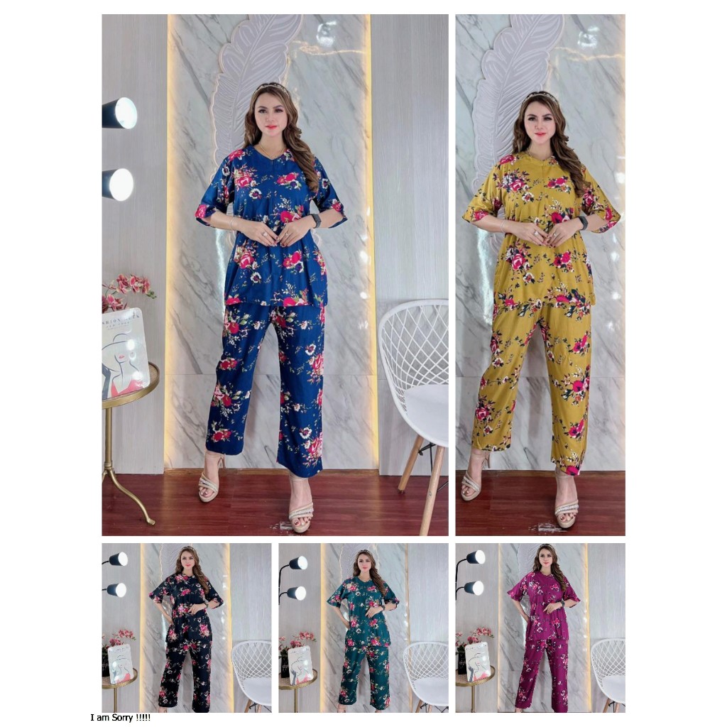 Setelan CP Wanita Terbaru Motif Bunga Baju Santai Wanita One Set Rayon Busui Baju Tidur wanita
