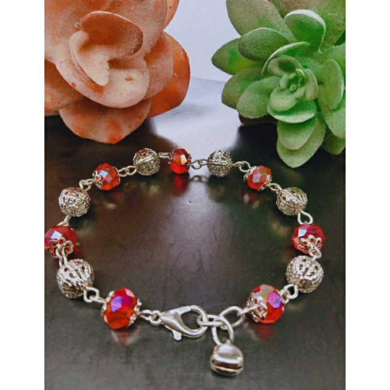 Gelang kristal merah Variasi bola bola lapis emas putih free Anting dan gelang mutiara