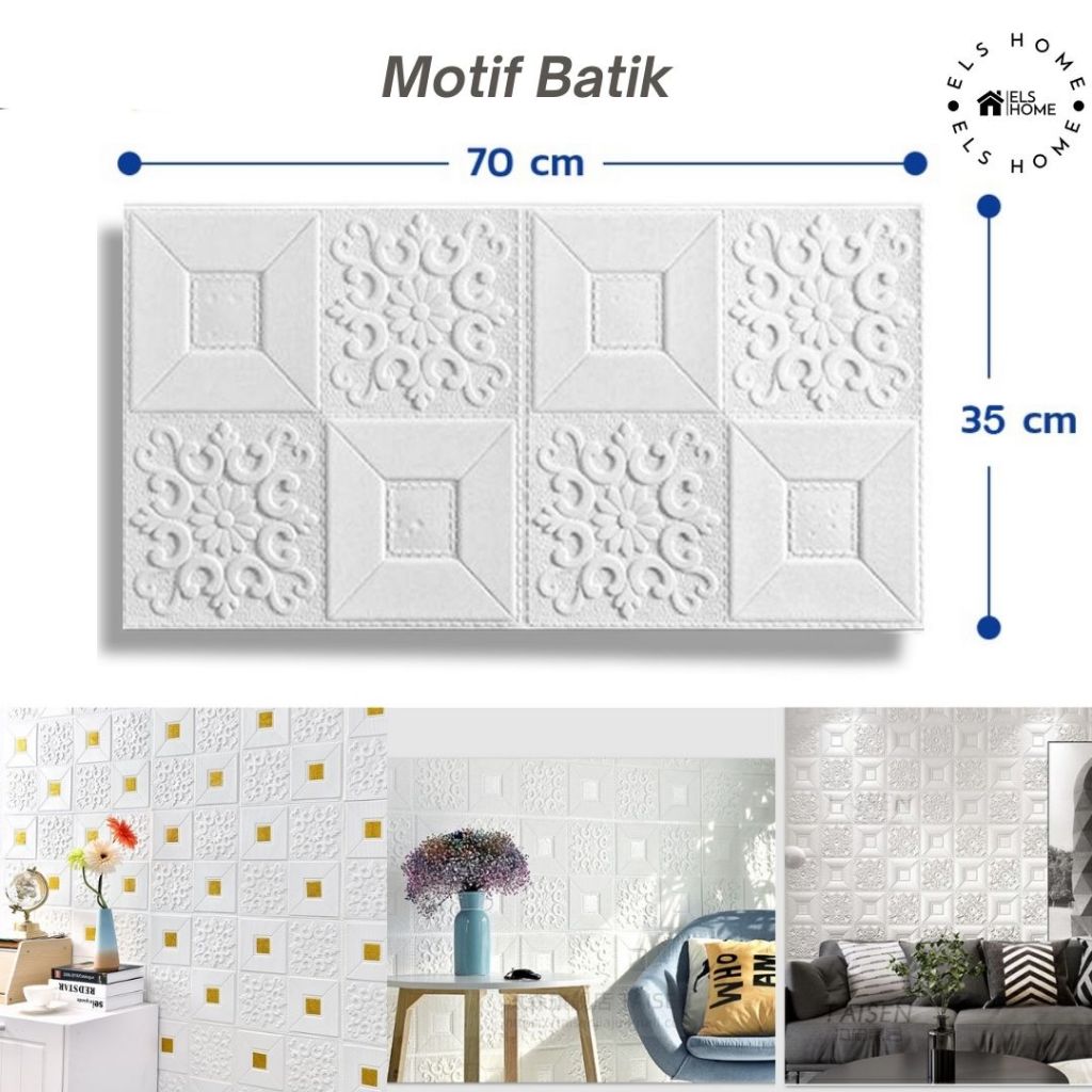 ISI 10 LEMBAR - Wallpaper dinding 3D Foam Motif Batik batu bata tempelan tembok 70x35