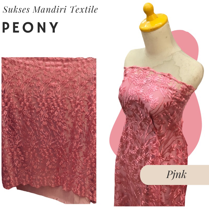 [PEONY] Tile brokat daun menjalar Warna Pink, Harga per 1/2 meter = 50 cm BAHAN KAIN BRUKAT TILE PRE