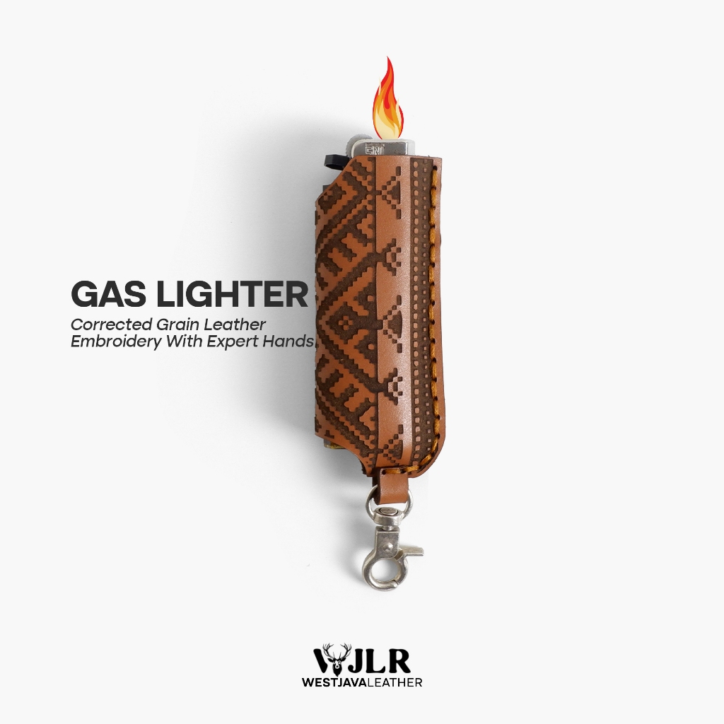WJ Leather - Sarung Korek Api Kulit Asli Ethnik II - Gas Lighter Case Tokai - Cricket