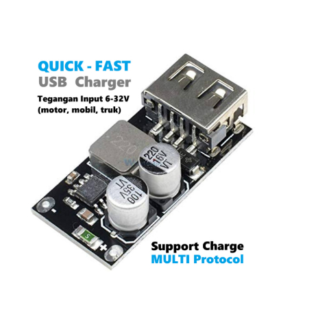 Modul USB Mobil Motor Fast Quick Charger 24W HP Samsung Iphone Huawei