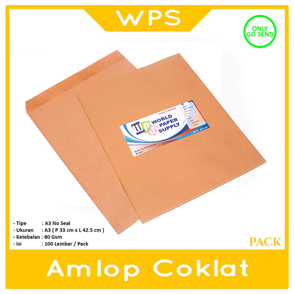 

WPS - Amplop Coklat Ukuran A3 ( 33 x 42,5 cm ) No Seal - Pack