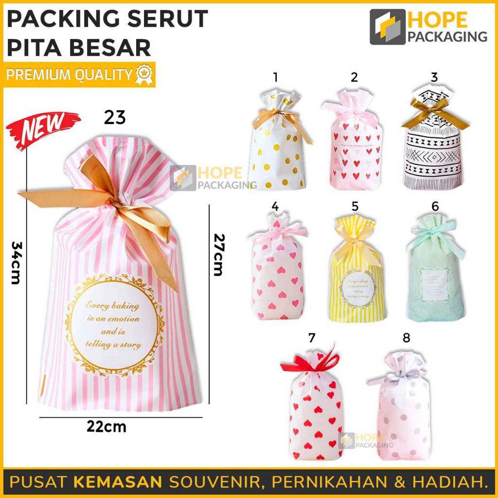 

[Harga / 5 pcs] Kemasan Plastik Souvenir Ulang Tahun / Plastik Serut Pita Ultah Anak / Plastik Ikat Pita / Packing Pita Serut Cookies / Plastik Hampers / Plastik Kue Natal / Plastik Snack Ultah