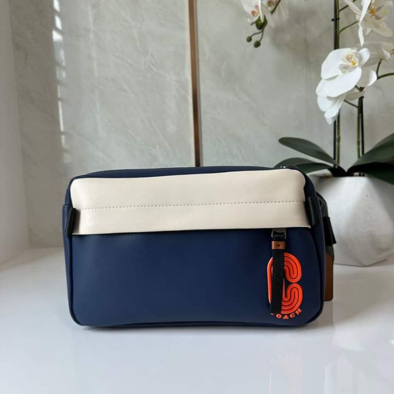 Tas pria coách 89920 original edge belt bag in colorblock aegean blue waistbag