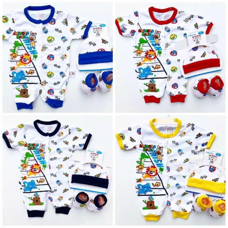 [0-3 bulan] SET JUMPER TOPI SEPATU KAIN KAOS KAKI ANAK BAYI COWOK 0-3 BULAN MOTIF BERUANG OVERALL GU