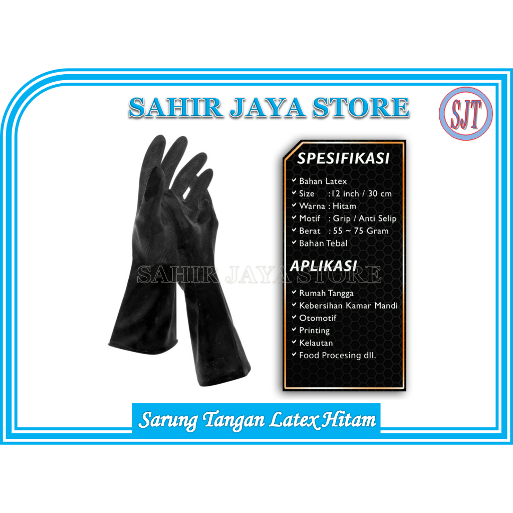 Sarung tangan karet hitam panjang 40cm tebal Latex glove hitam 30cm