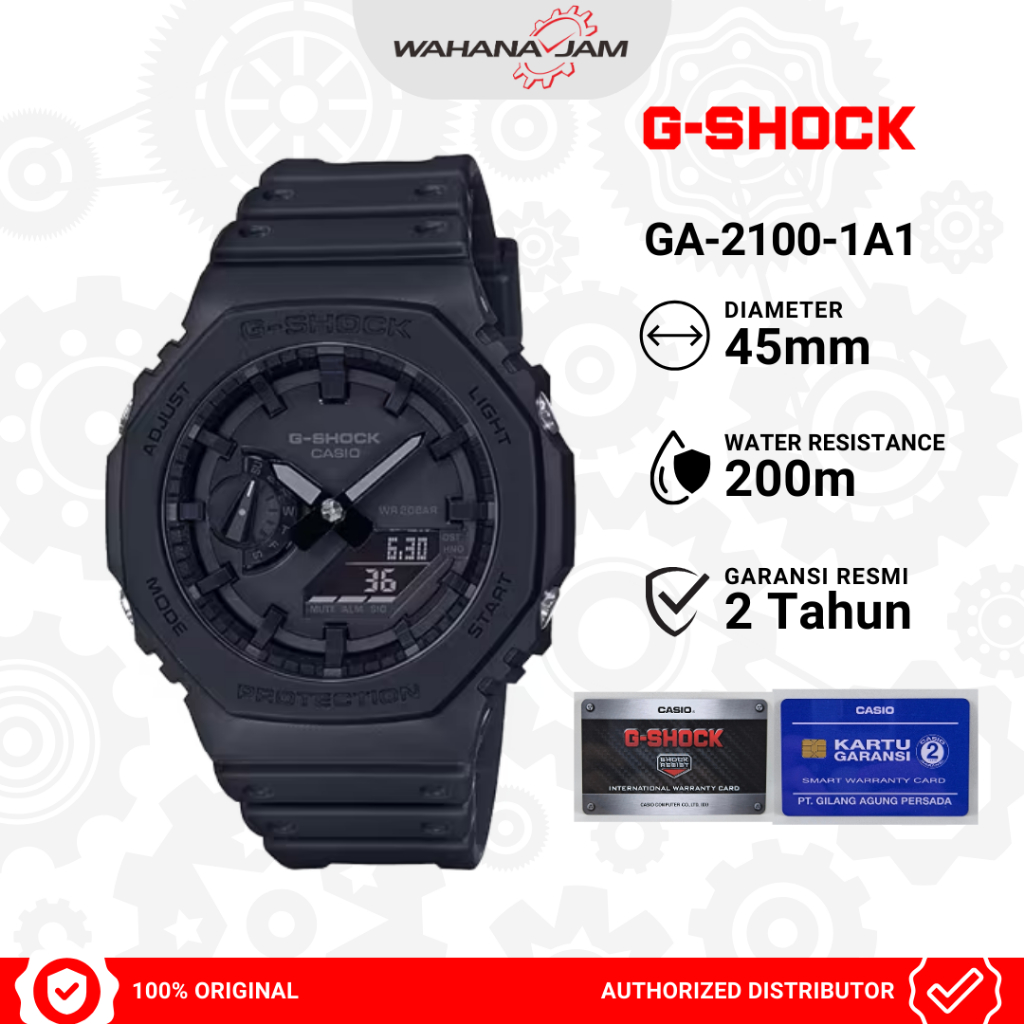 G-Shock GA-2100-1A1 1ADR  / Jam Tangan Pria GSHOCK GA2100 1A 1AD Analog Digital Carbon Resin Full Bl