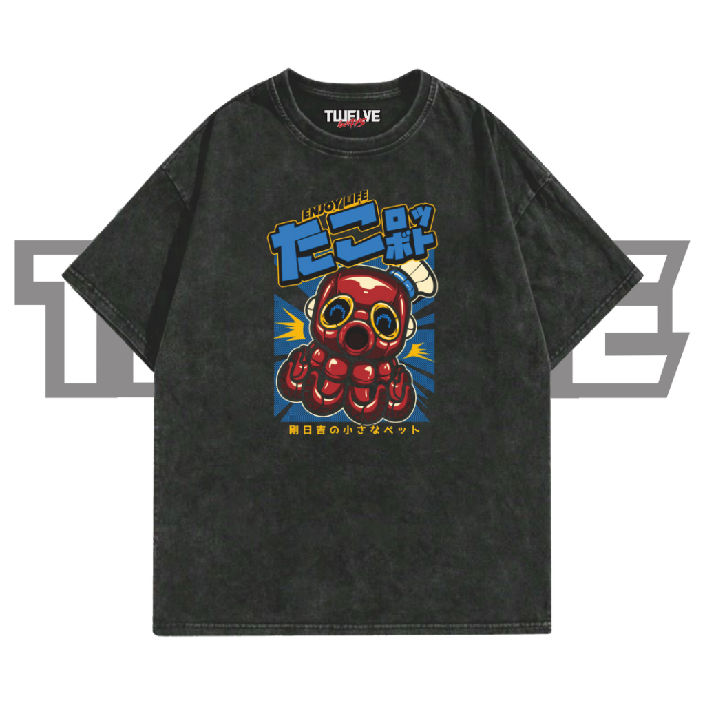OCTOPUS Oversize T-Shirt | Wash Hitam | Kaos Aesthetic | Atasan Pria Wanita | Baju Cowo Cewe | Unise