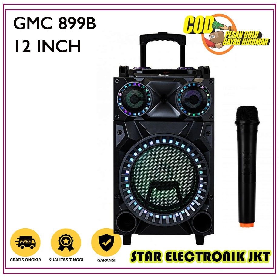 Speaker GMC 899B Portable Bluetooth 12 Inch Free 2 Mic Wireless