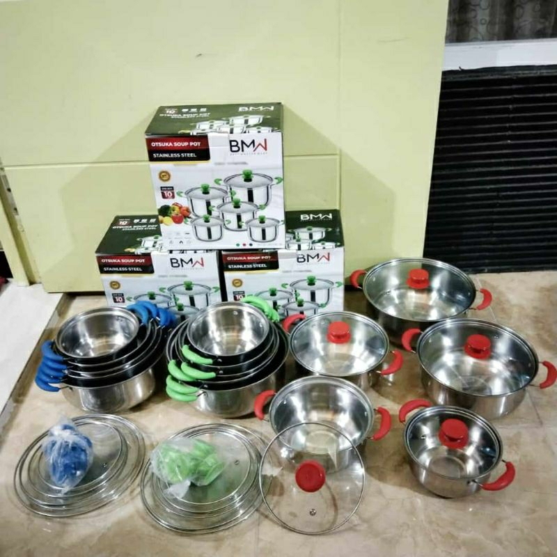 Panci susun set stainless gagang warna