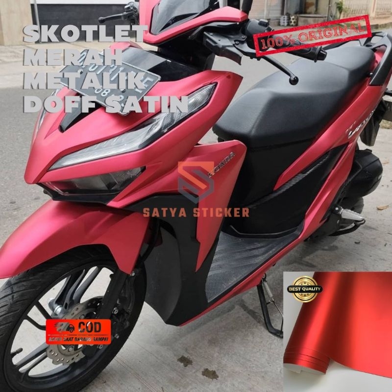SKOTLET STIKER MOTOR MERAH METALIK DOFF SKOTLET MERAH SATIN SKOTLET MERAH METT DOFF HARGA PROMO BISA