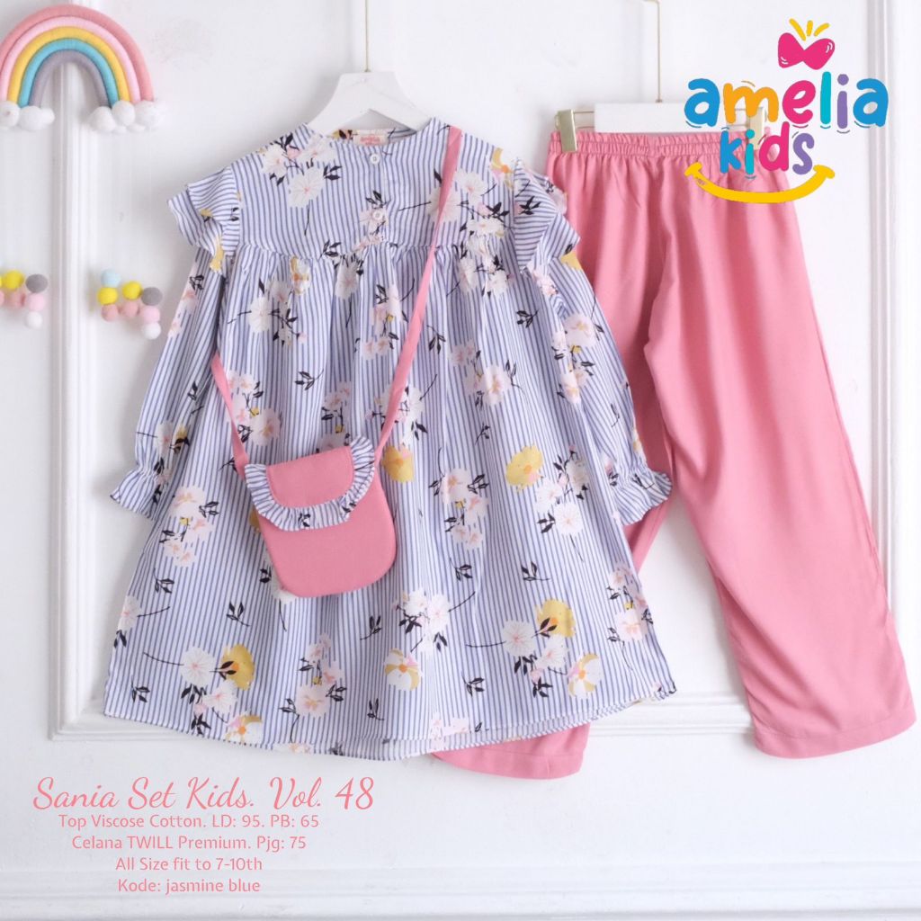 SANIA SET KIDS ONESET ANAK USIA 6-10 TAHUN FREE TAS CANTIK SETELAN BAJU ANAK PEREMPUAN TUNIK DAN CEL