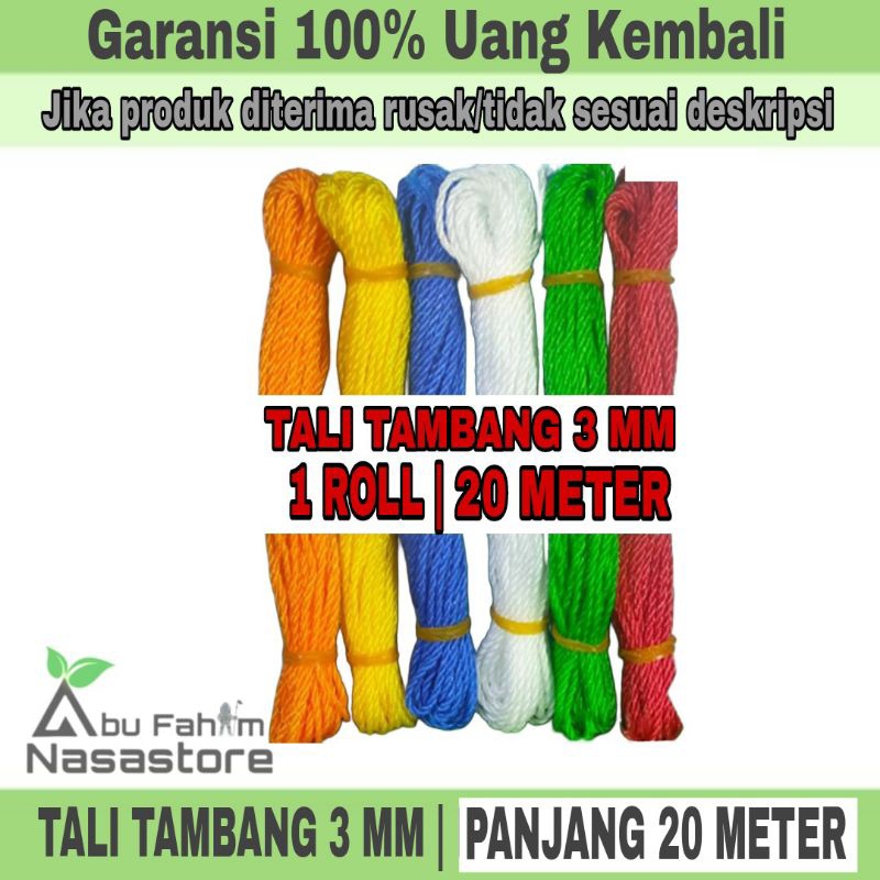 TALI TAMBANG 3MM (1 ROLL/IKAT 20 METER) | TALI TAMBANG PLASTIK PE | TALI LAYANGAN | TALI NYLON