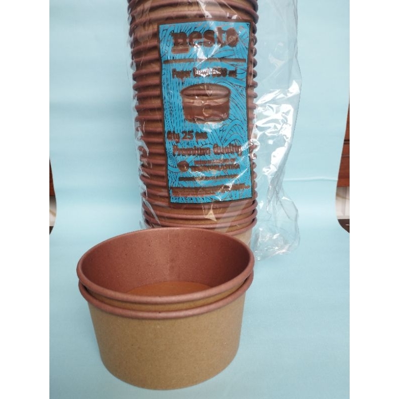 paper bowl kraft murah, paper bowl coklat dengan tutup @25 pcs