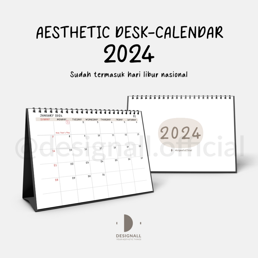

Designall Kalender 2024 Aesthetic Meja / Kalender Duduk Spiral KV