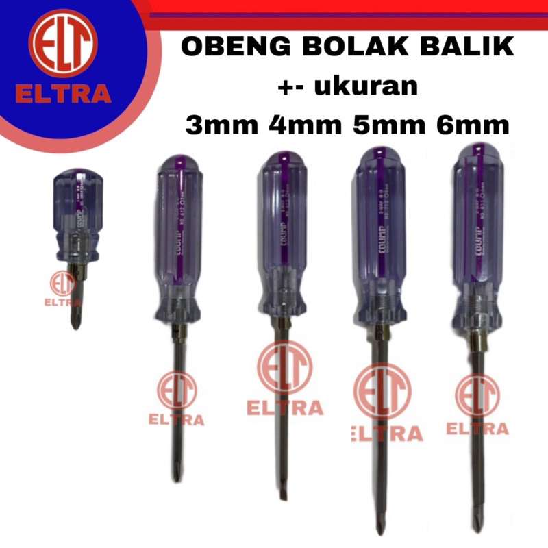 Obeng bolak balik + - plus minus 3mm 4mm 5mm 6mm cebol panjang pendek ungu lepas pasang kuat 100% or