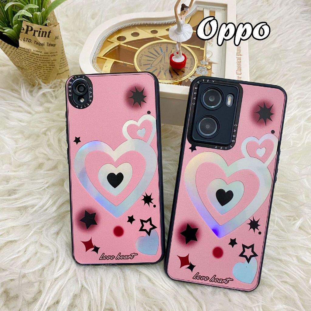 Casing Oppo A77S A57 A96 A76 A55 A54 F11 F7 F5 Case Pink Love Heart
