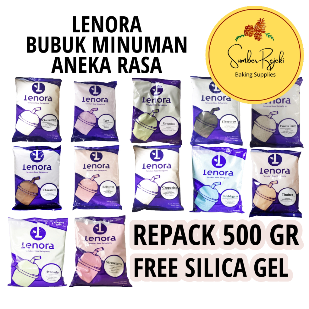 

Lenora Bubuk Minuman / Powder Drink 500 GR Rasa Chocooreo, Choco Delfi, Taro, Green Tea, Cheese Cream, Red Velvet, Thai Tea, Vanilla Latte, Cappucino, Bubble Gum, Avocado, Strawberry