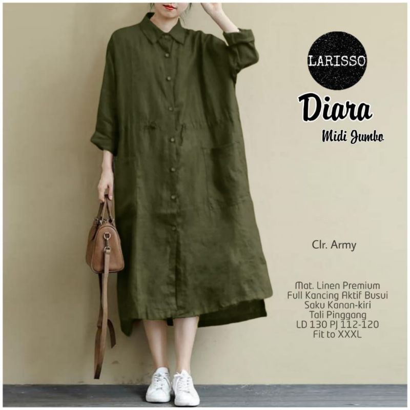 MIDI DRESS JUMBO LD 130 MIDI LINEN PREMIUM TERBARU DIARA MIDI