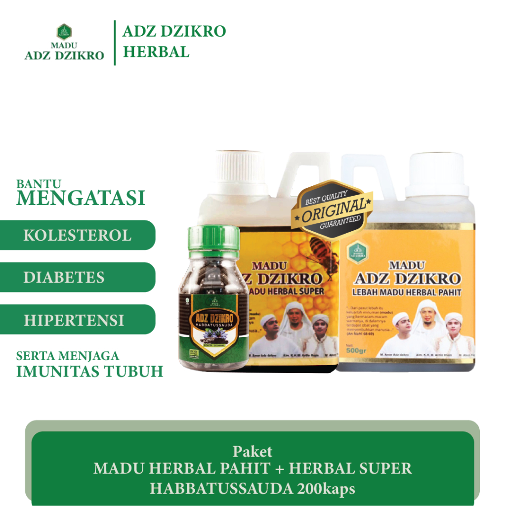 

Paket Super - Madu Herbal pahit, Herbal Super plus Habbatussauda ADZ DZIKRO