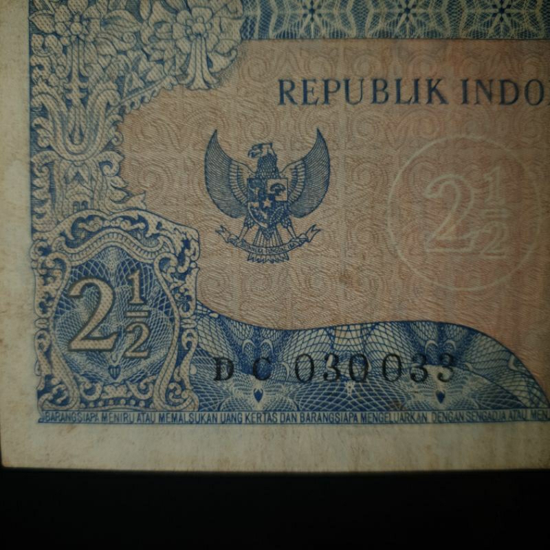 Uang Kuno Seri Sukarno Pecahan 2.5 Rupiah (Nomor Seri Cantik Pilihan