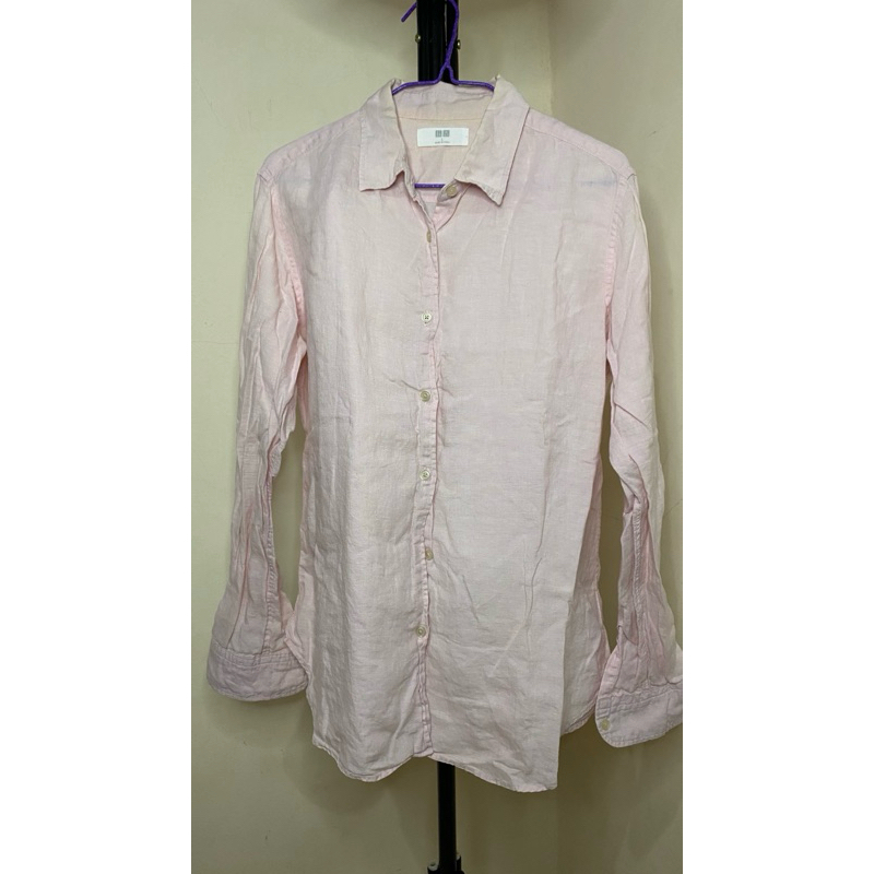 kemeja uniqlo baby pink murce