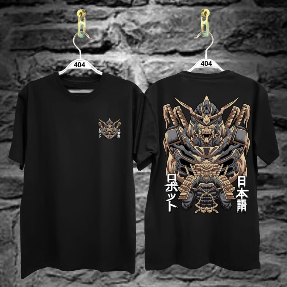 Baju Kaos Tshirt Pria Terbaru Samurai Jepang Gundam Warna Putih Distro Lengan Pendek Motif Sablon Be