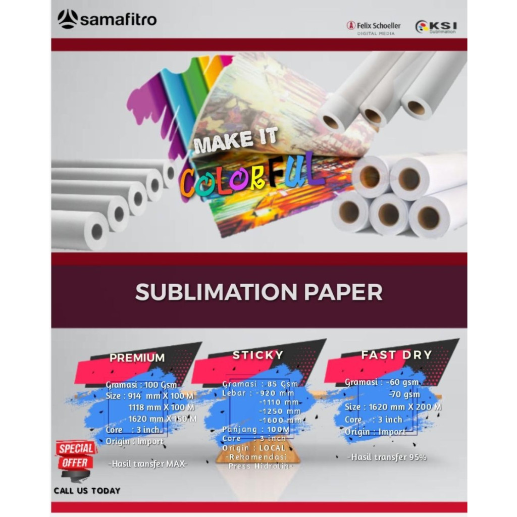 

Kertas Transfer Paper Sublim 160cmX100m 90Gsm