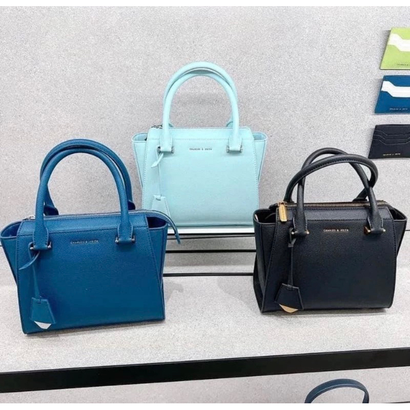 Tas ala CK Tote Bag Double Handle Trapeze Light Blue Selempang Sling Kantor