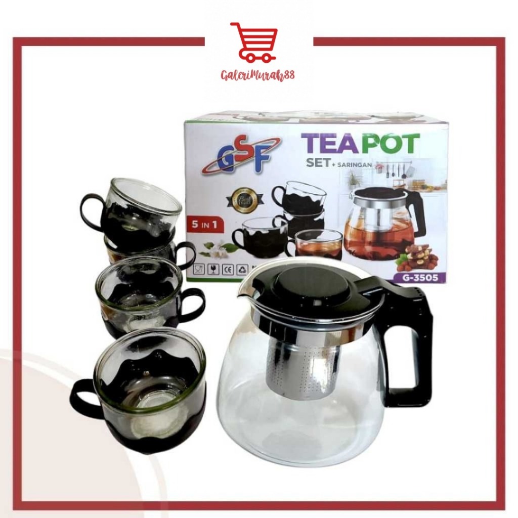 TEA POT SET GSF 3505 / TEA POT SET 5 IN 1 / TEA POT SET + SARINGAN MURAH / TEKO KOPI DAN TEH