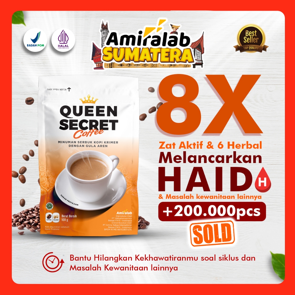 

AMIRALAB - Queen Secret Coffee Minuman Kopi Pelancar Haaid Telat Terlambat Siklus Bulan Melancarkan Alami Ampuh Untuk Busui KB Kesehatan Wanita 100gr