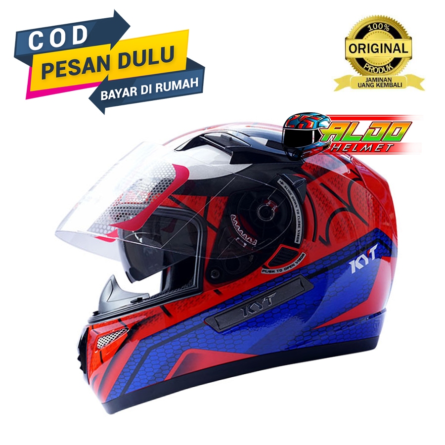 HELM KYT K2 RIDER MOTIF #1 SPIDERMAN RED BLUE HELM FULL FACE HELM KYT DOUBLE VISOR HELM KYT TERBARU