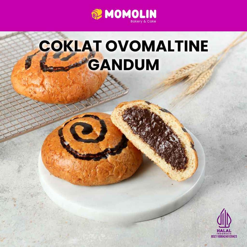 

Momolin Bakery Roti Gandum Coklat Ovo Crunchy | Roti Sehat | Camilan Sehat