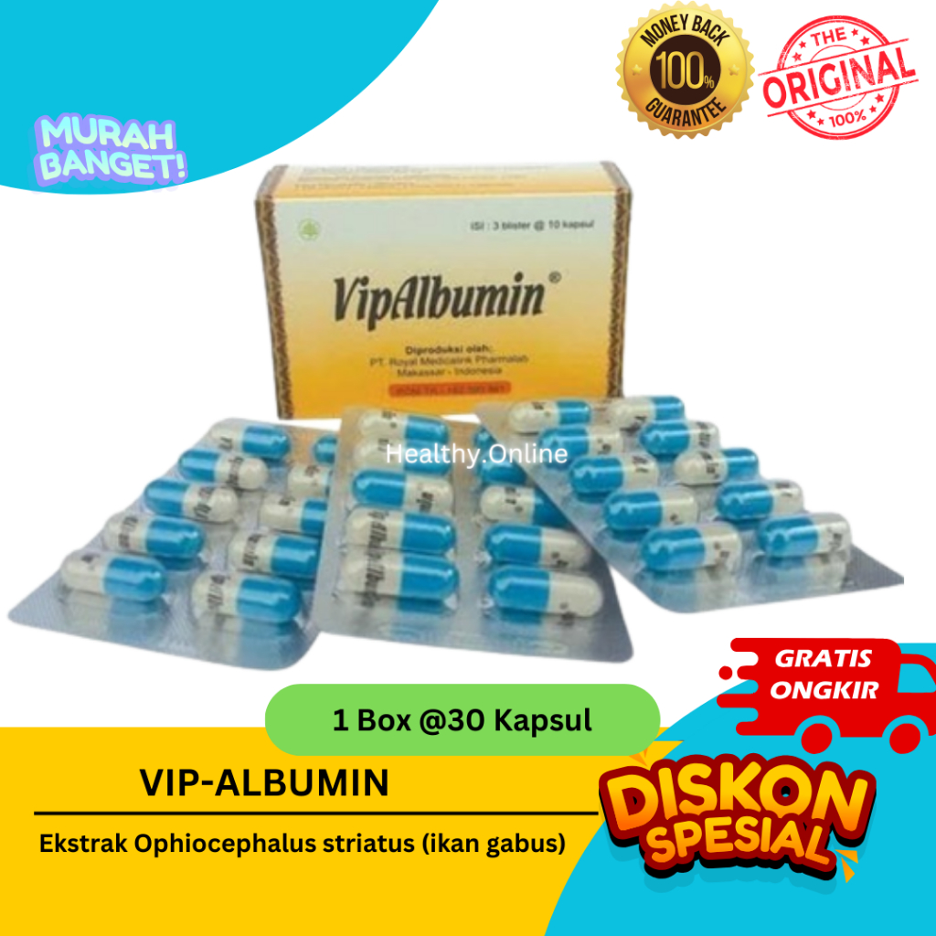 Vip Albumin Ekstrak Ophiocephalus striatus (ikan gabus) kemasan box 3strip @10tablet