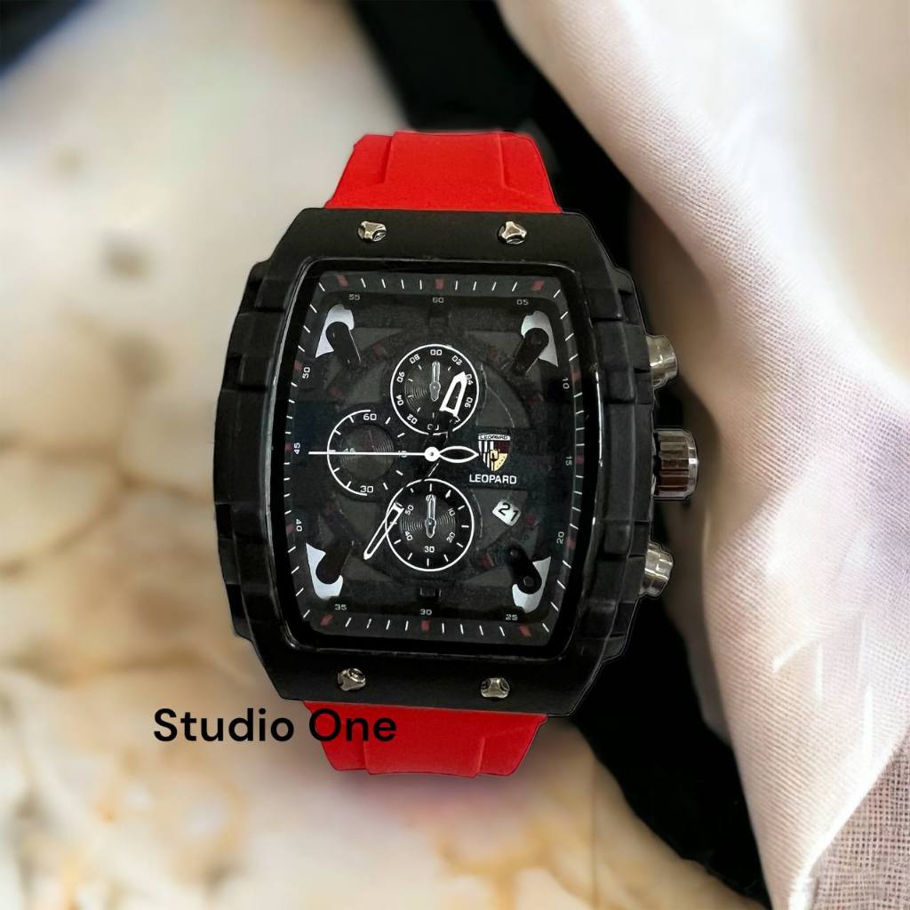 (Studio One) Jam Tangan LEOPARD Original Chrono  Sport Strap Rubber Water Resist A9