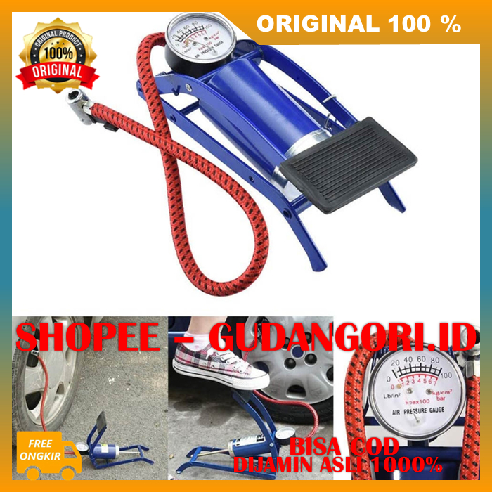 Pompa Injak Kaki Foot Pump Portable Ban Motor Mobil Sepeda Bola ORIGINAL