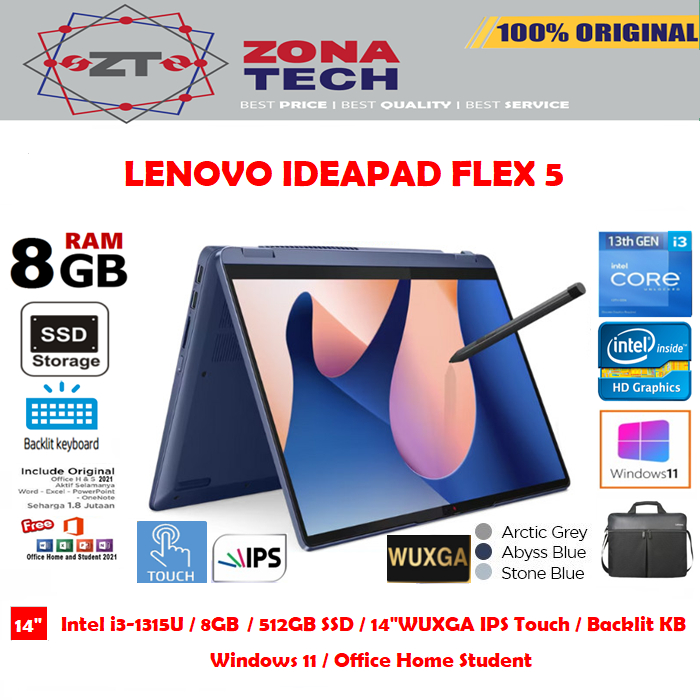 Lenovo Ideapad Flex 5i i3-1315U 8GB 512GB SSD 14"WUXGA IPS Touch Win11 OHS