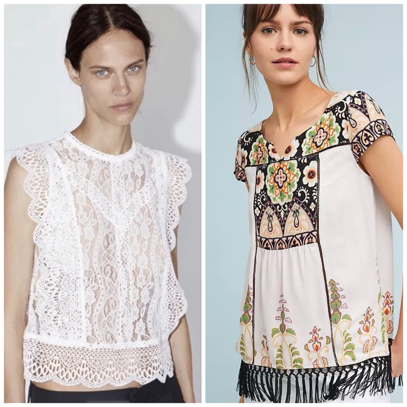 Blus Brokat Wanita Putih Modern & Printed Etnic Shortsleeved Blouse Branded Model & Desain Terbaru H