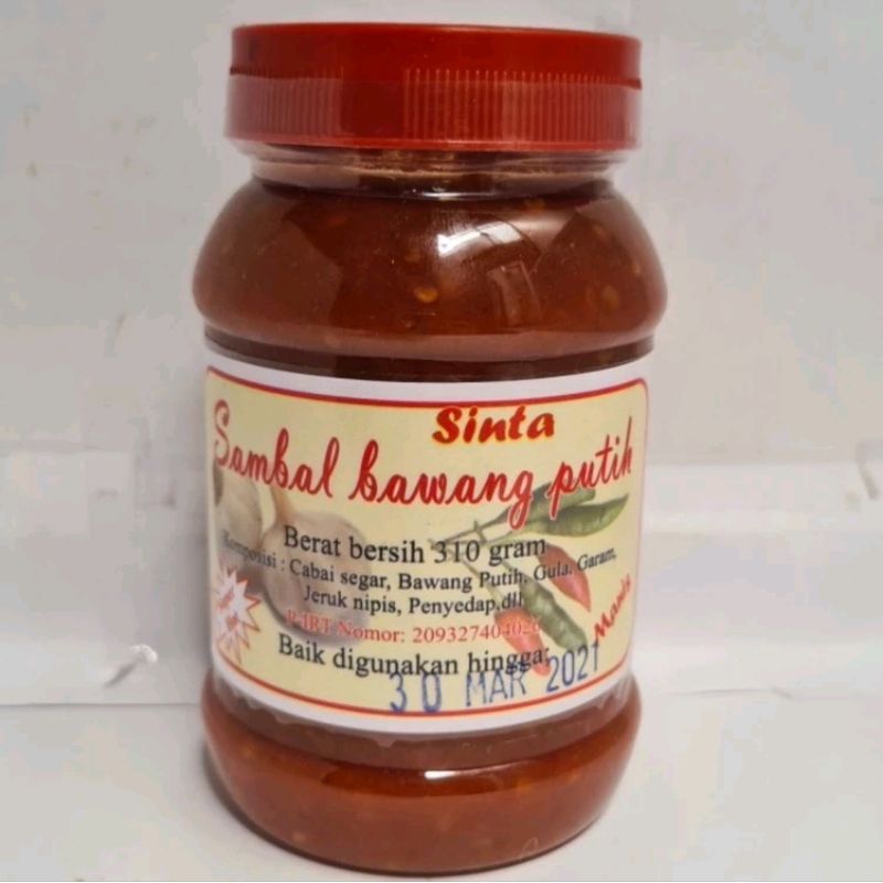 

Sambal Bawang Putih Asli "Sinta Manisan" Super Hot Khas Cirebon Berat - 310 Gram