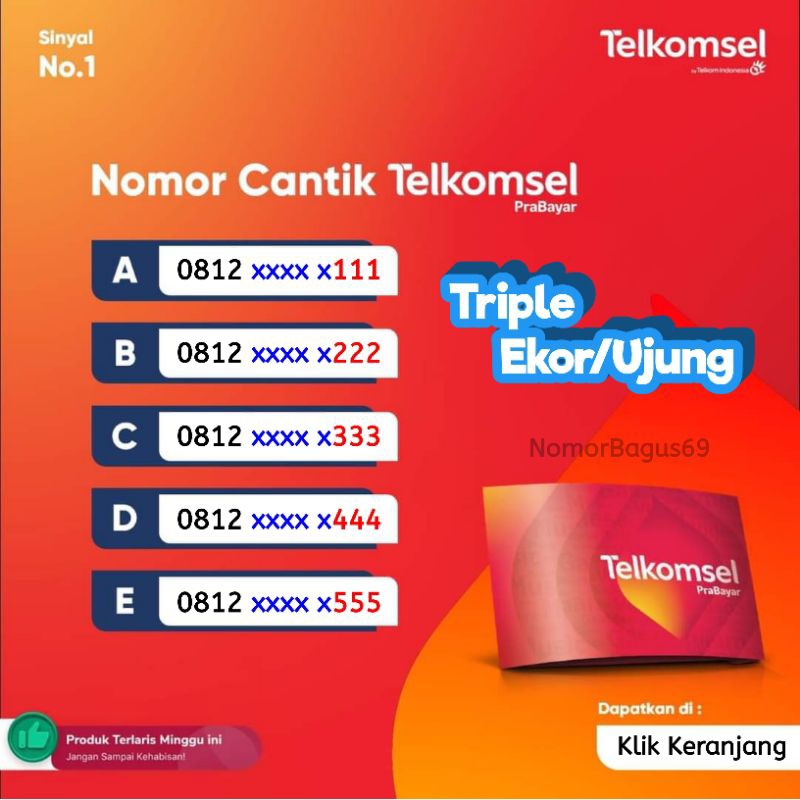Nomer Cantik Simpati Nomor Kartu Perdana Telkomsel no hp 5g Triple ekor ujung 111 222 333 444 555 66
