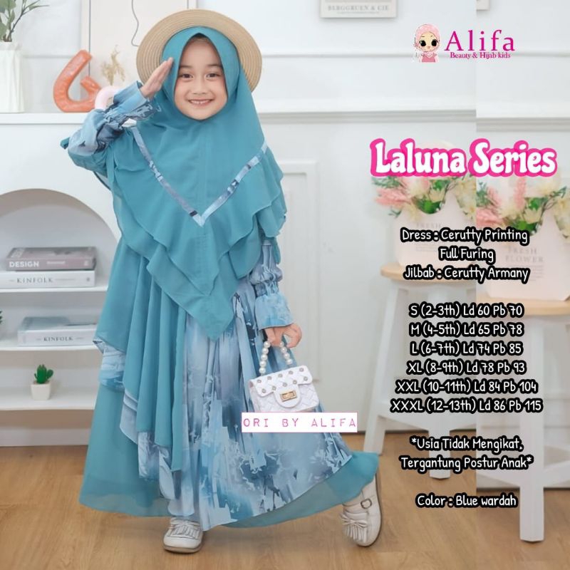 Laluna Series Ori Alifa Kids Gamis Anak Set Jilbab Syar'i Baju Muslim Murah