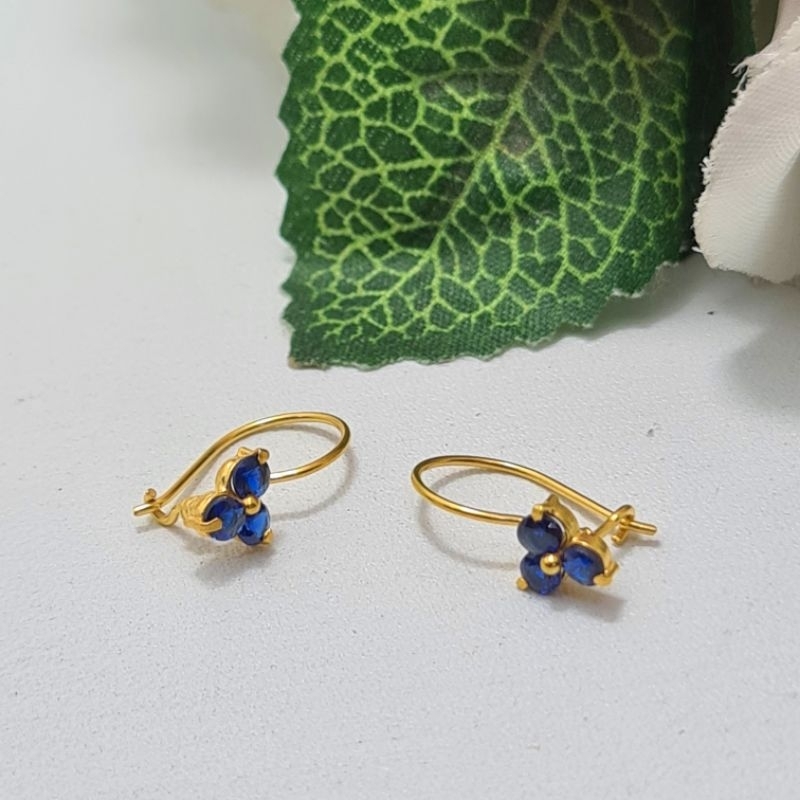 Anting Kait Emas Muda Mata 3 Biru