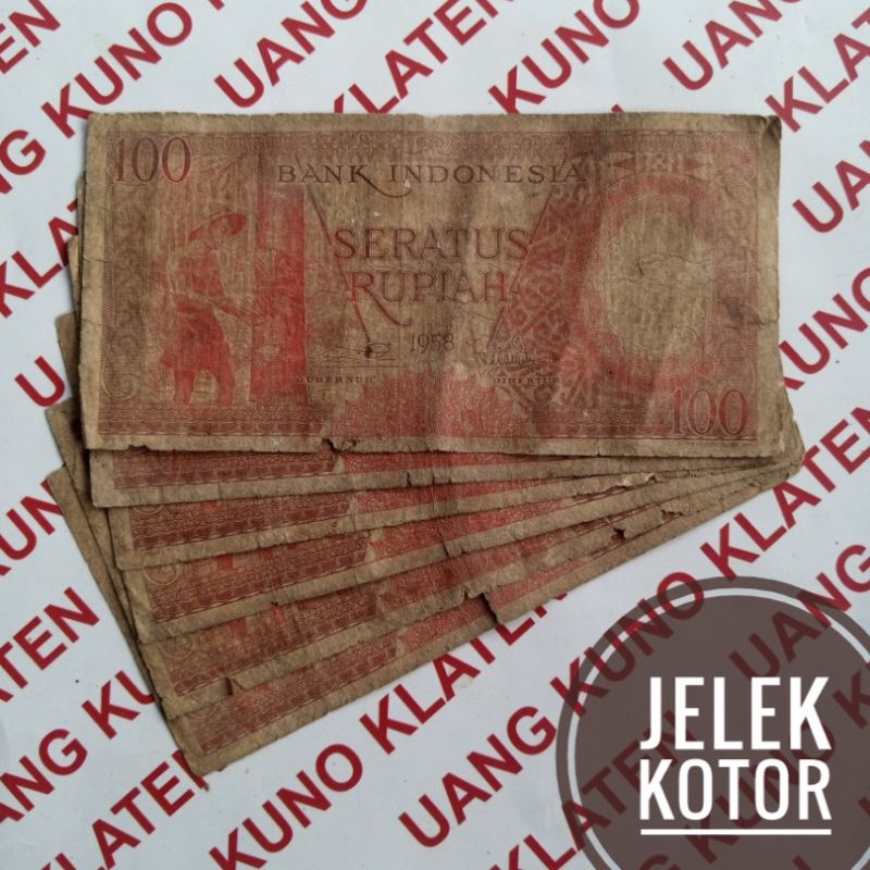 Jelek Asli 100 Rupiah Tahun 1958 Seri Pekerja Tangan Uang Kertas Kuno Duit Lama Indonesia Original Penyadap Karet